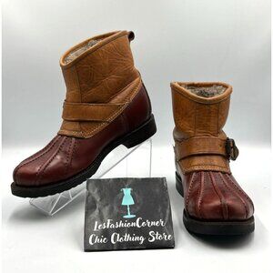 Frye Women's Brown Tan Leather Veronica Shearling Lined Ankle Duck Boots Sz7 324